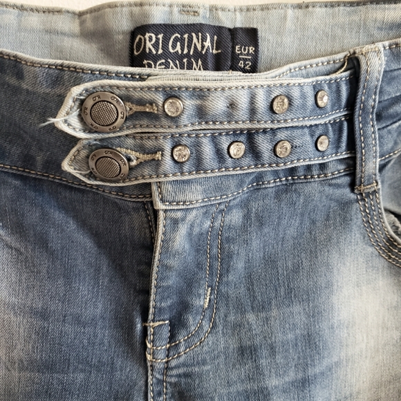 Original Denim Distressed Rhinestone Faded Jeans Women Size 42 eur - Picture 3 of 12
